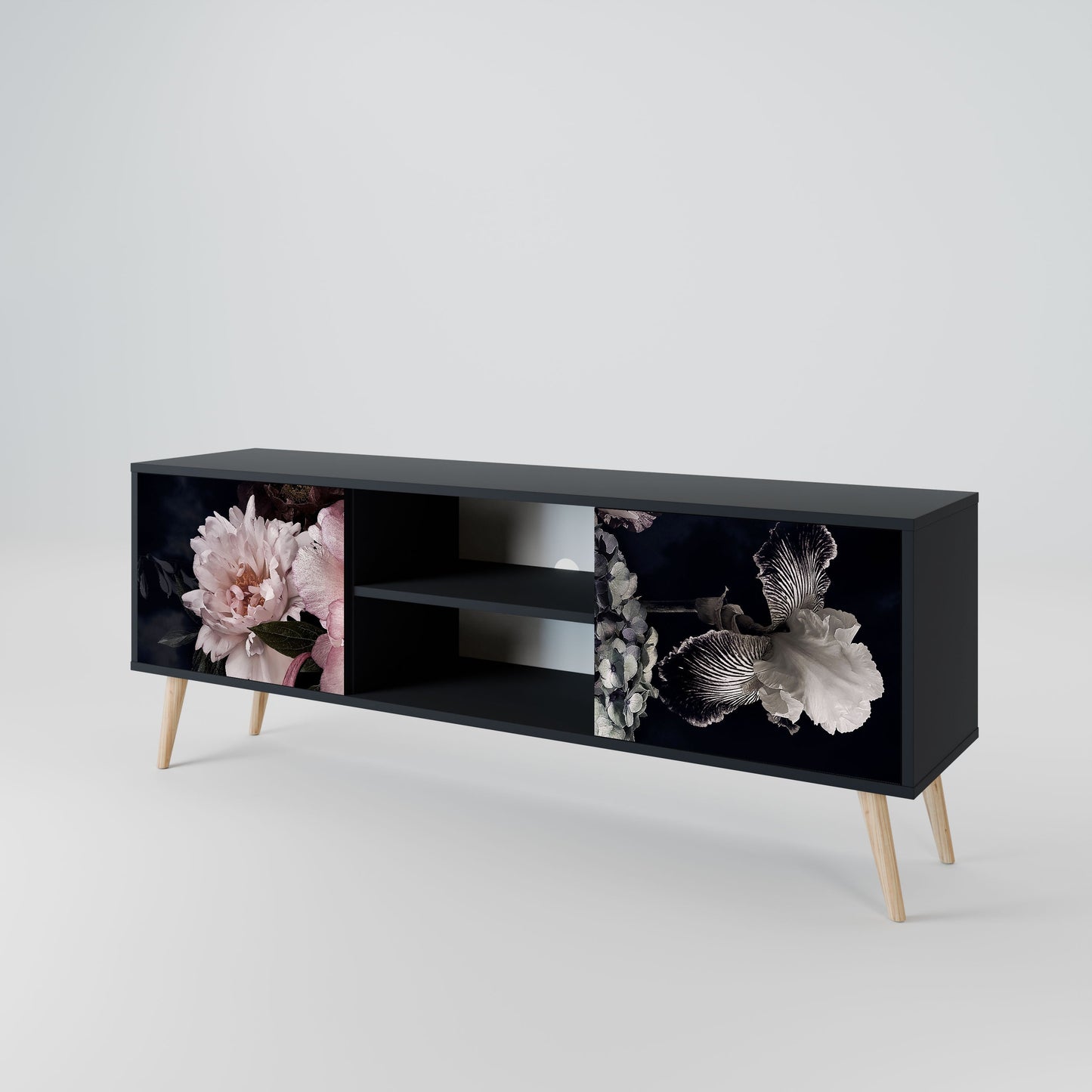 PURE BLOSSOM 2-Door TV Stand in Black Finish