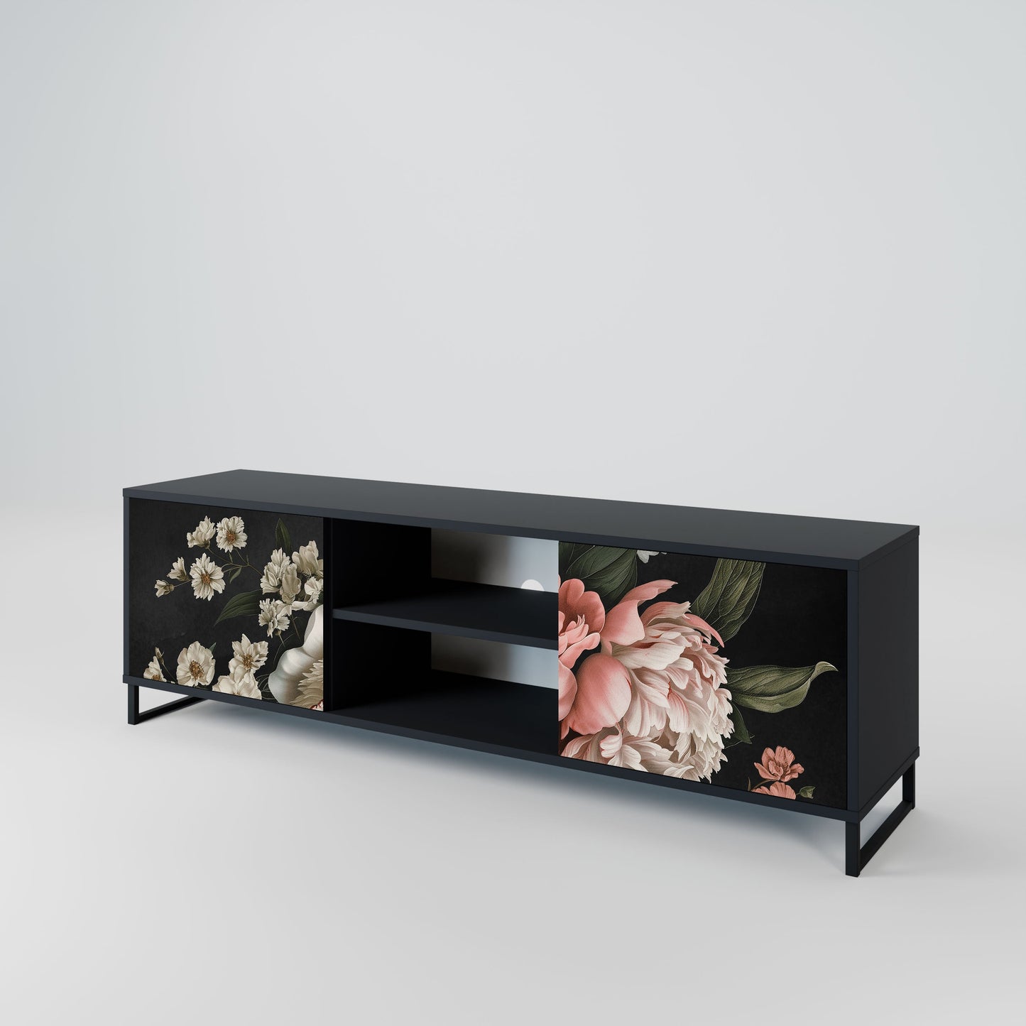 LUSH ELEGANCE 2-Door TV Stand in Black Finish