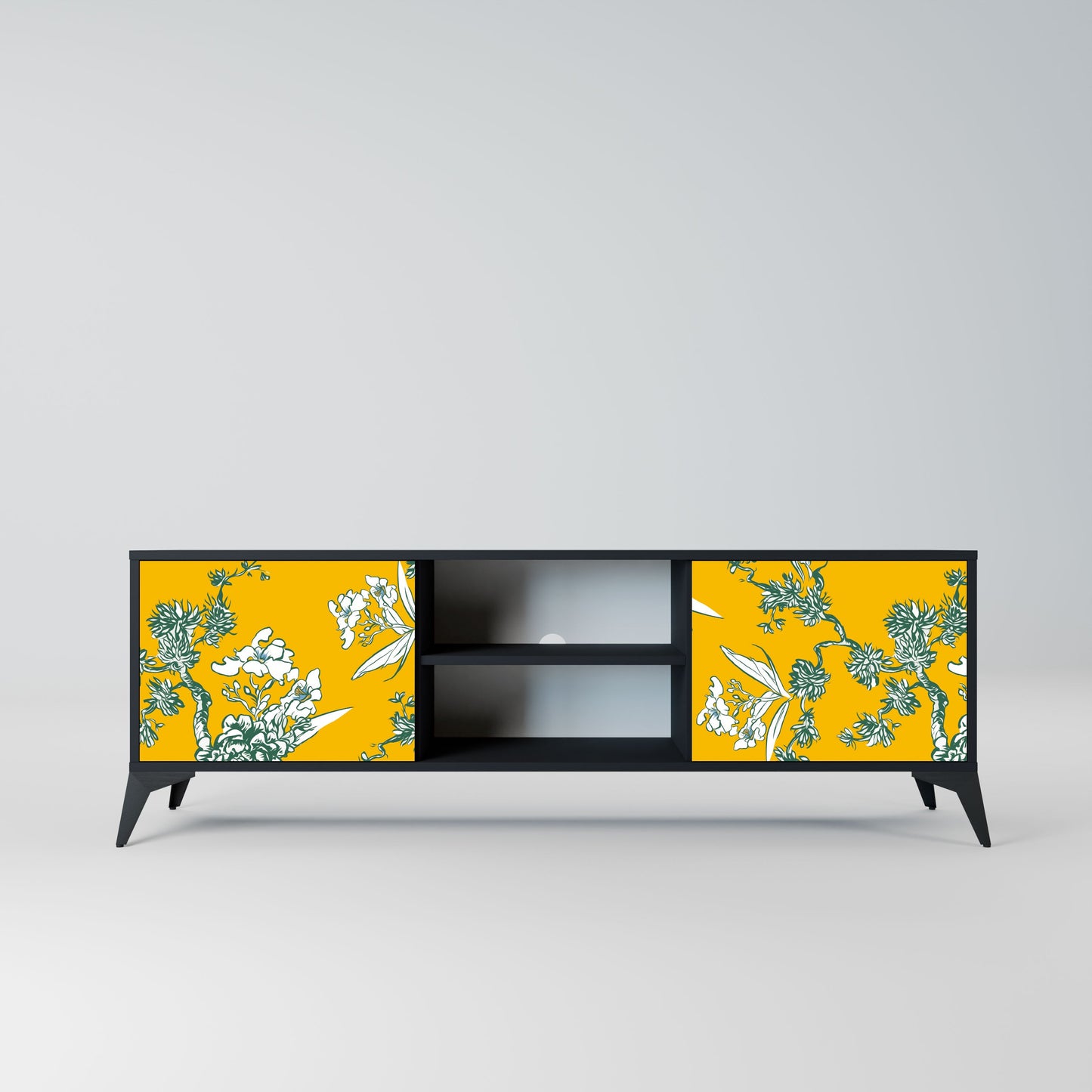 Mobile TV YELLOW CHINOISERIE a 2 ante con finitura nera