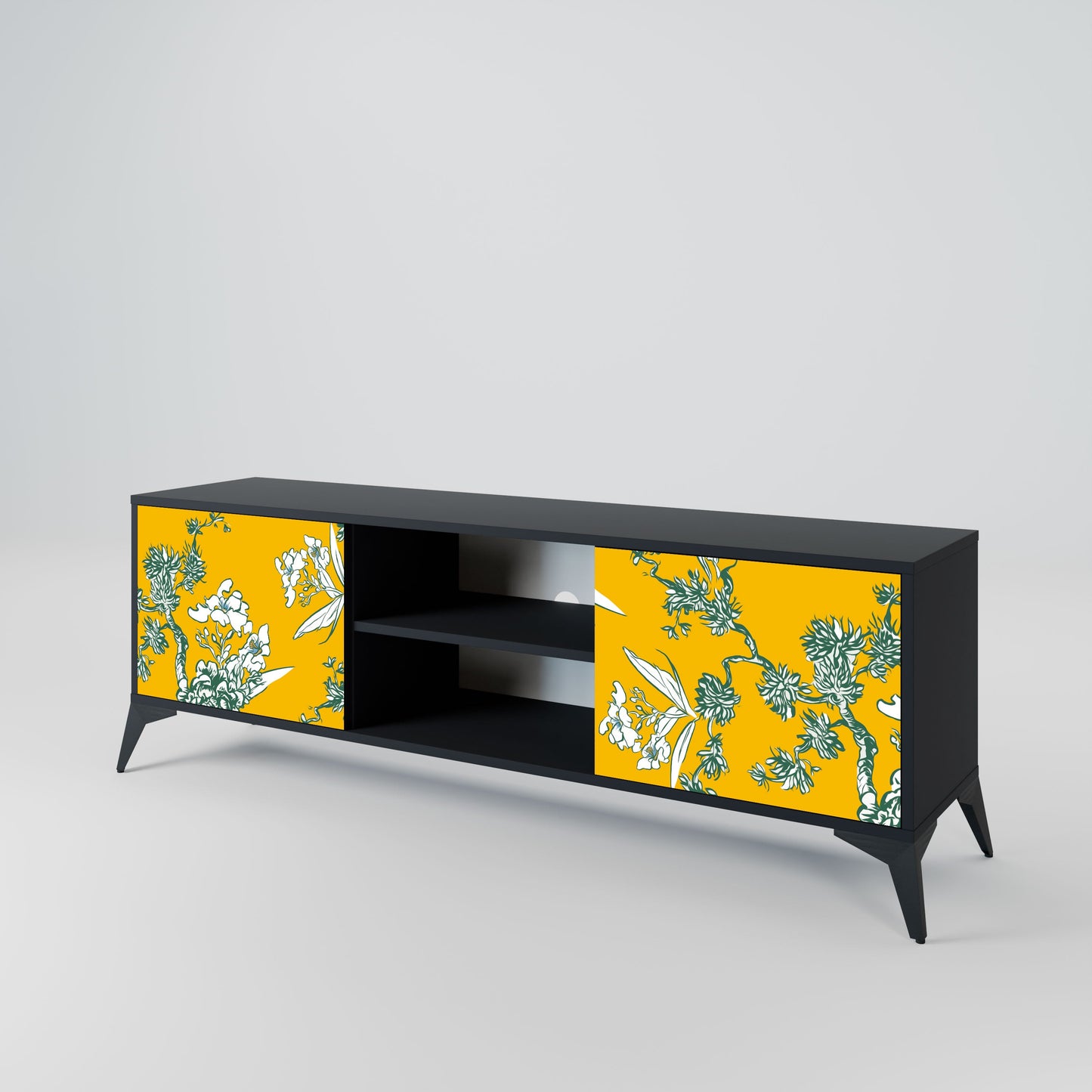 Mobile TV YELLOW CHINOISERIE a 2 ante con finitura nera