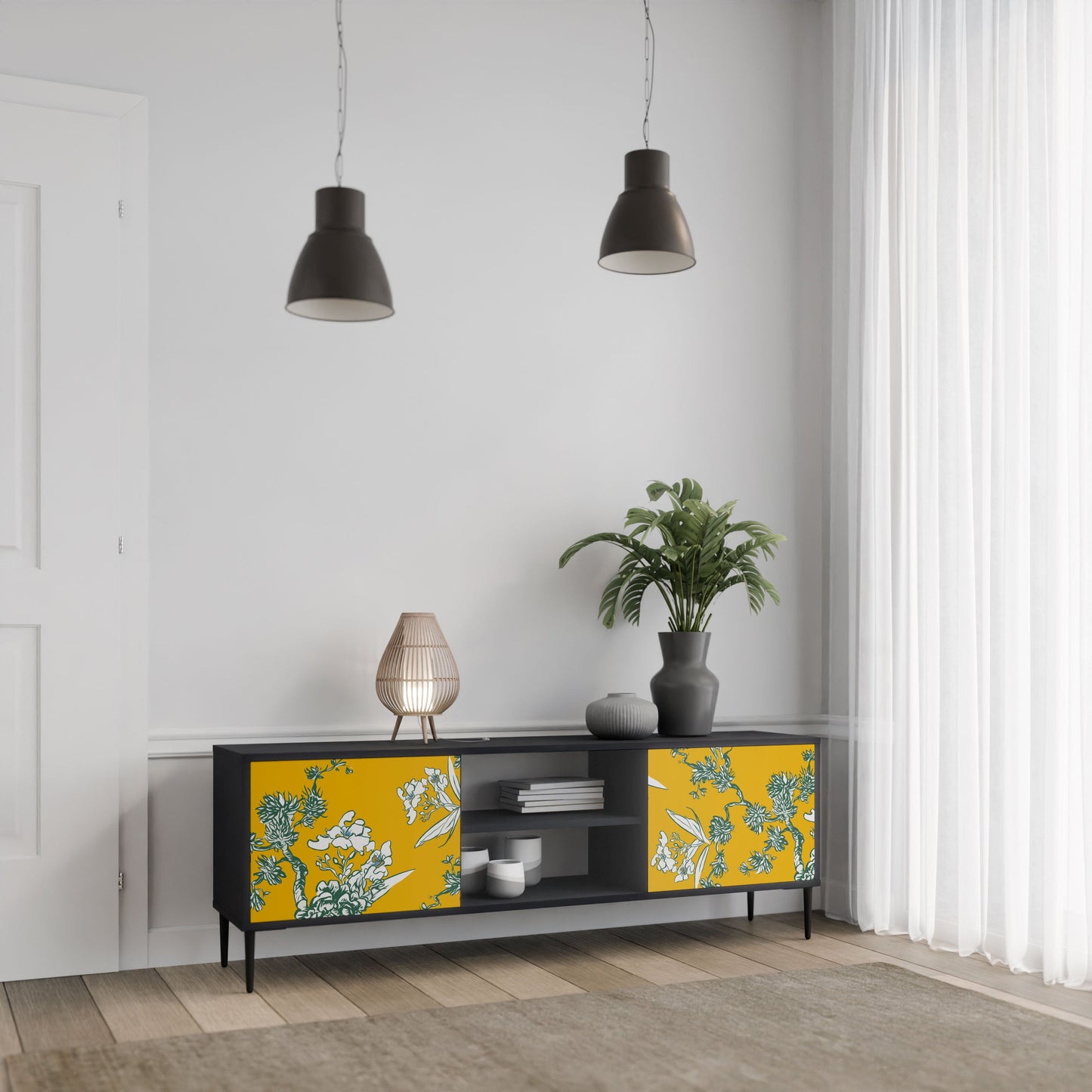 Mobile TV YELLOW CHINOISERIE a 2 ante con finitura nera