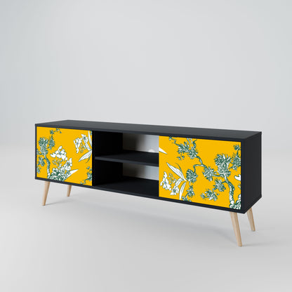 Mobile TV YELLOW CHINOISERIE a 2 ante con finitura nera