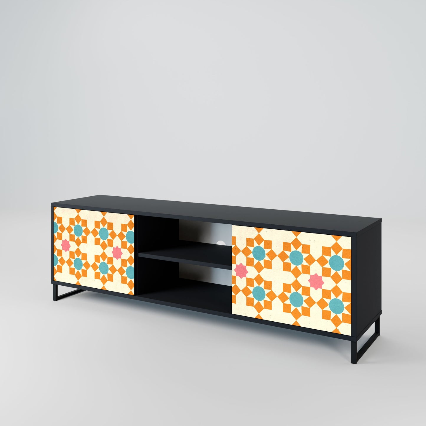 FLORAL DECOR 2-Door TV Stand in Black Finish