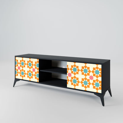 FLORAL DECOR 2-Door TV Stand in Black Finish