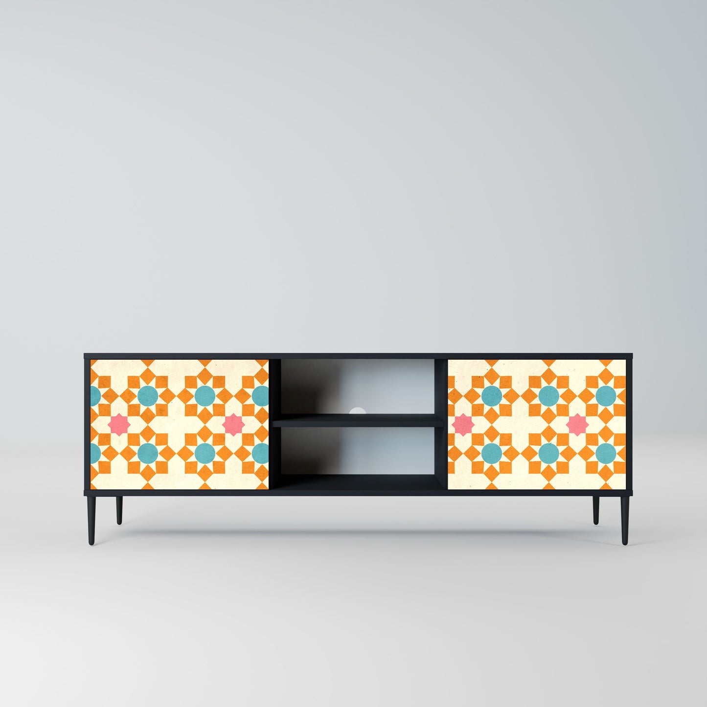 FLORAL DECOR 2-Door TV Stand in Black Finish