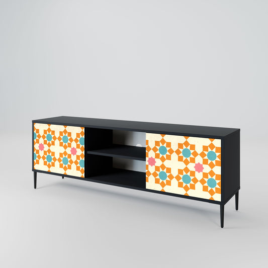 FLORAL DECOR 2-Door TV Stand in Black Finish