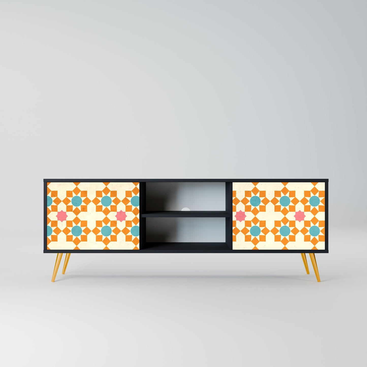 FLORAL DECOR 2-Door TV Stand in Black Finish