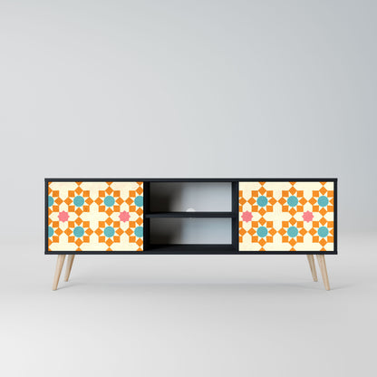 FLORAL DECOR 2-Door TV Stand in Black Finish