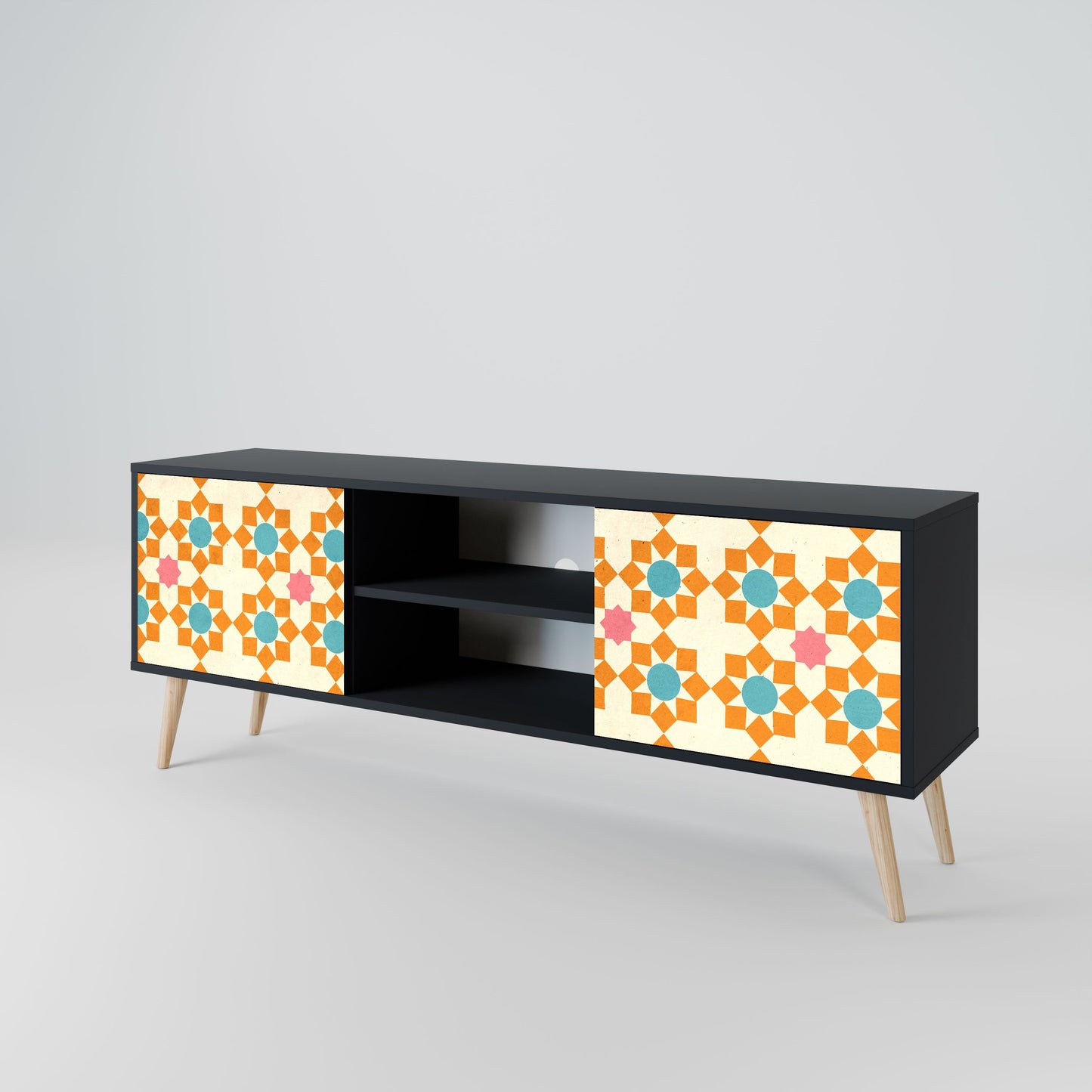 FLORAL DECOR 2-Door TV Stand in Black Finish