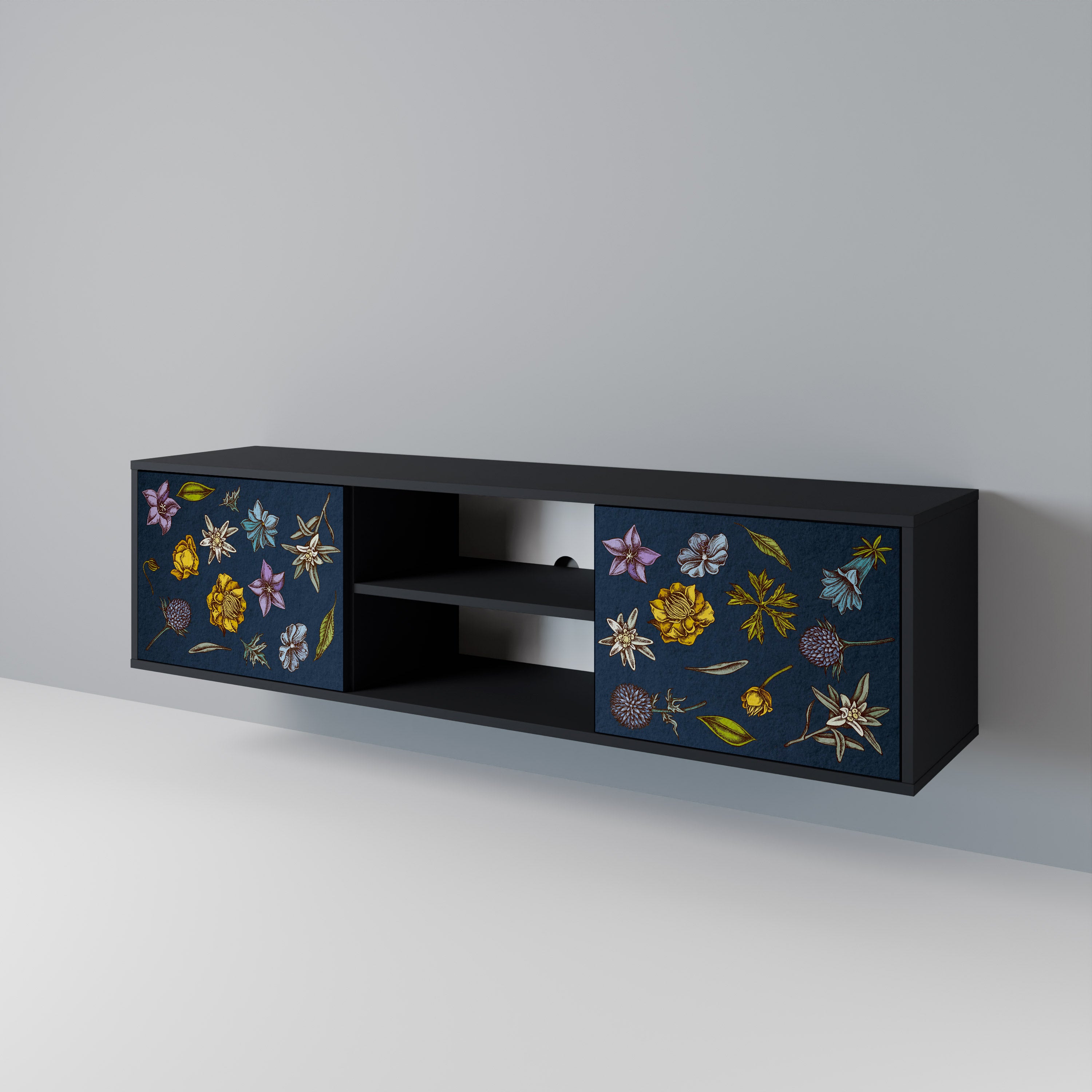FLOWERS ON NAVY BLUE 2-Door TV Cabinet