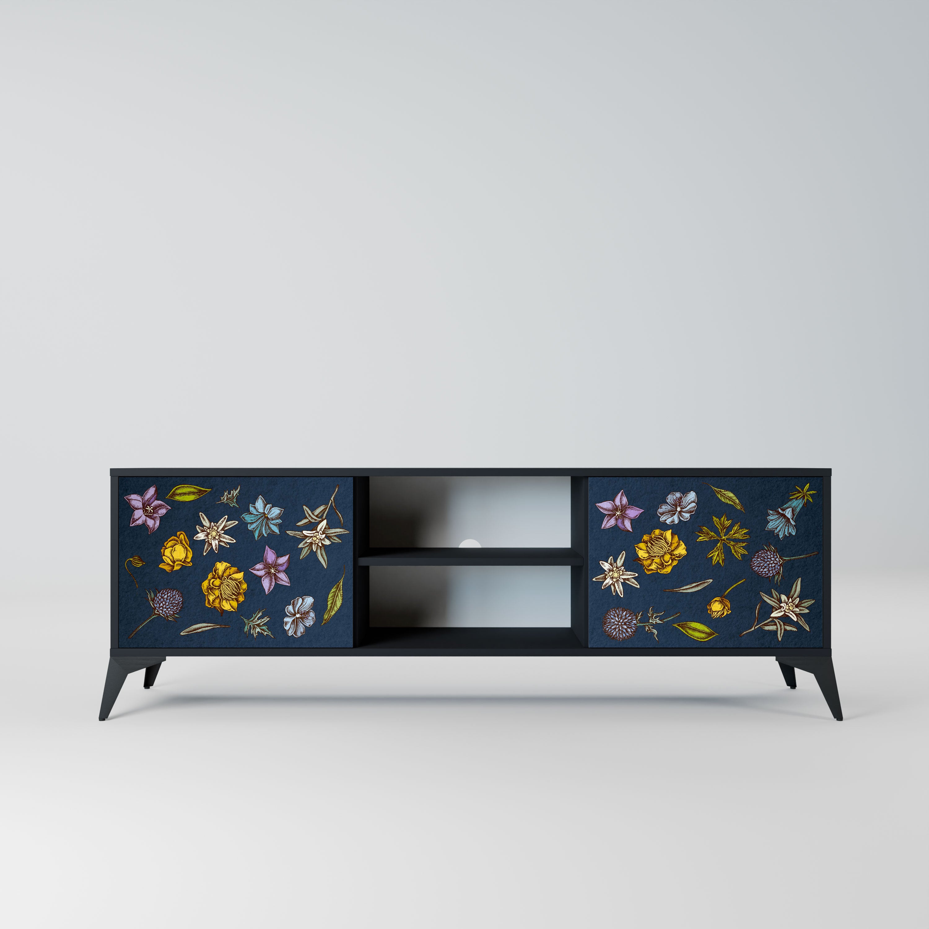 FLOWERS ON NAVY BLUE Szafka RTV 2-drzwiowa korpus Czarny