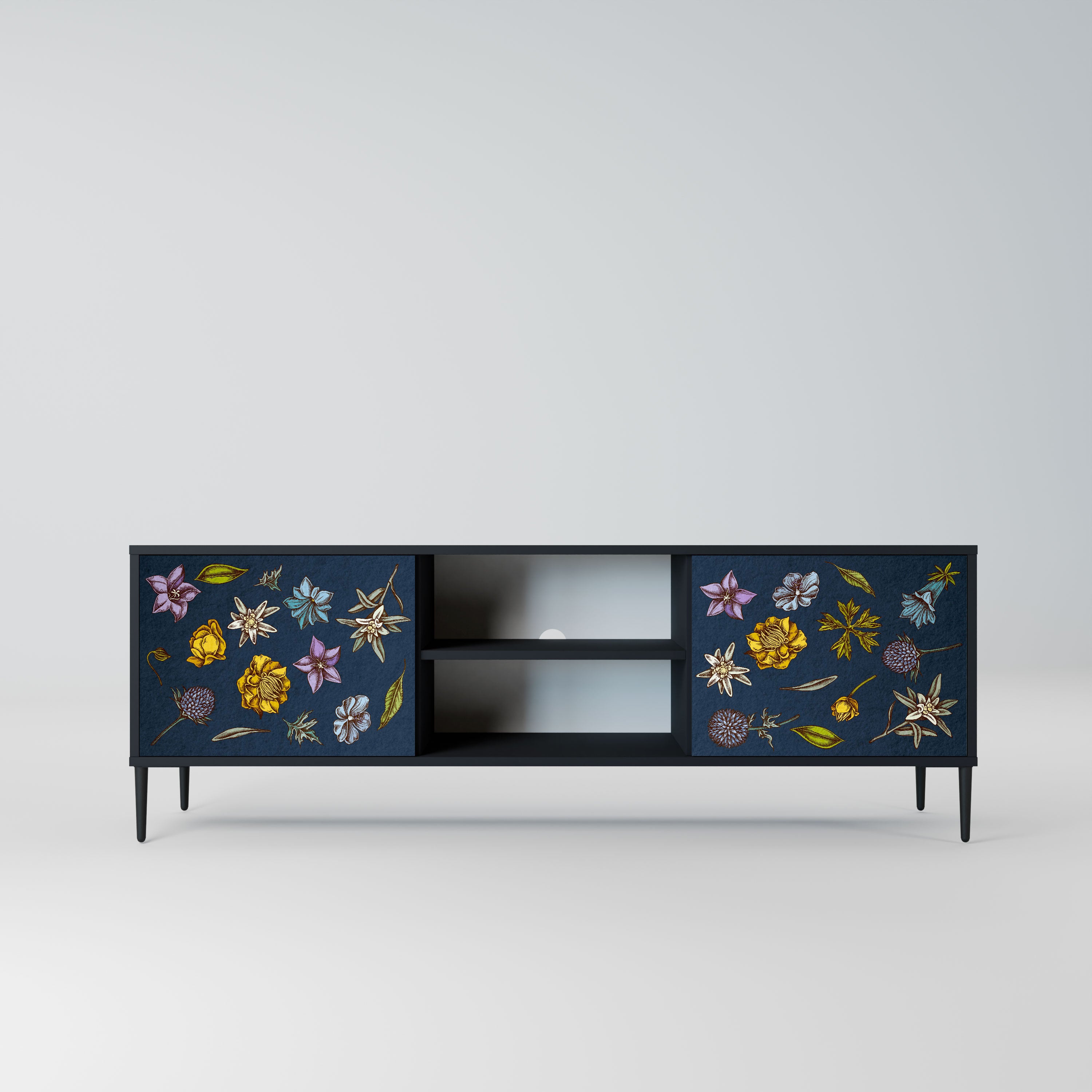 FLOWERS ON NAVY BLUE Szafka RTV 2-drzwiowa korpus Czarny