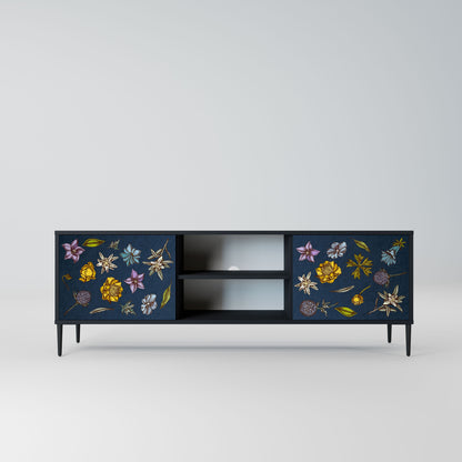 FLOWERS ON NAVY BLUE 2-Door TV Stand in Black Finish