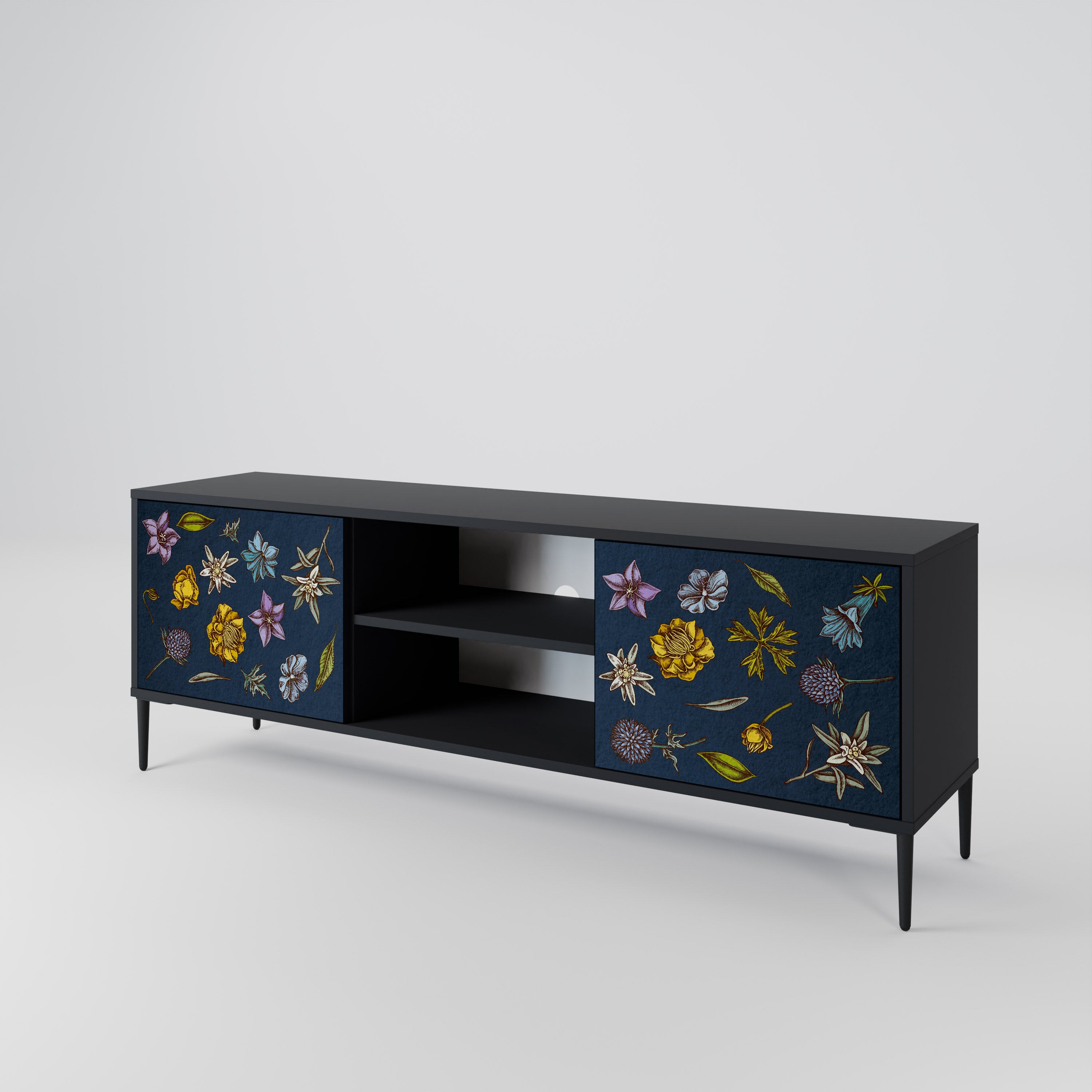 FLOWERS ON NAVY BLUE 2-Door TV Cabinet