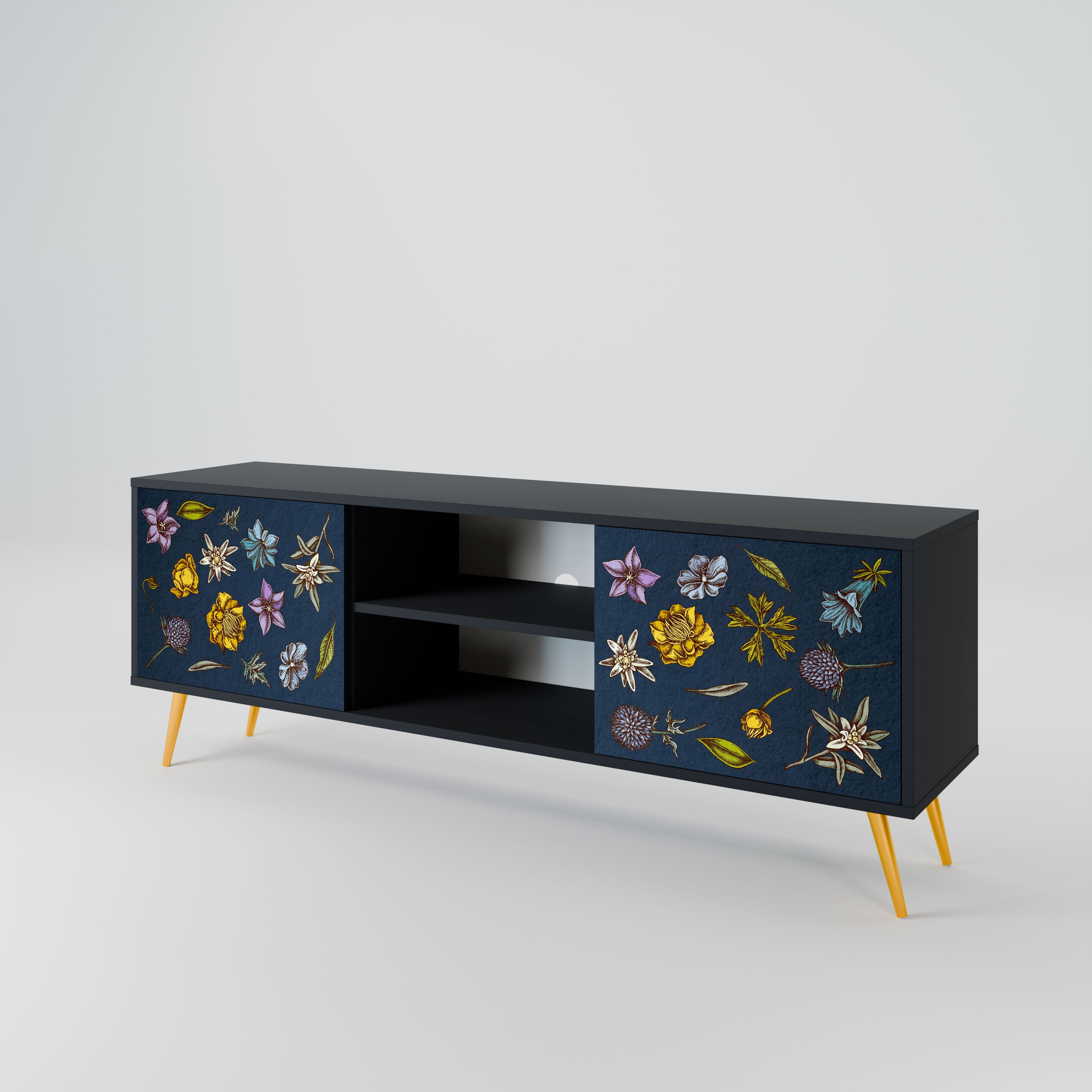 FLOWERS ON NAVY BLUE Szafka RTV 2-drzwiowa korpus Czarny