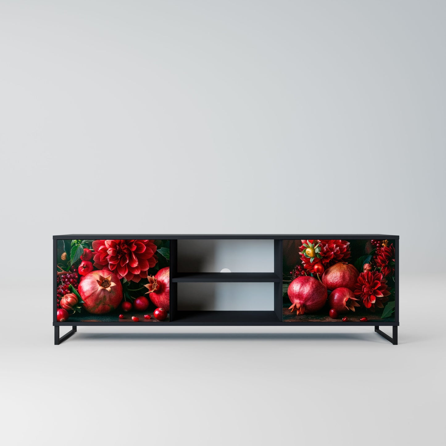 DAHLIAS AND POMEGRANATES 2-Door TV Stand in Black Finish