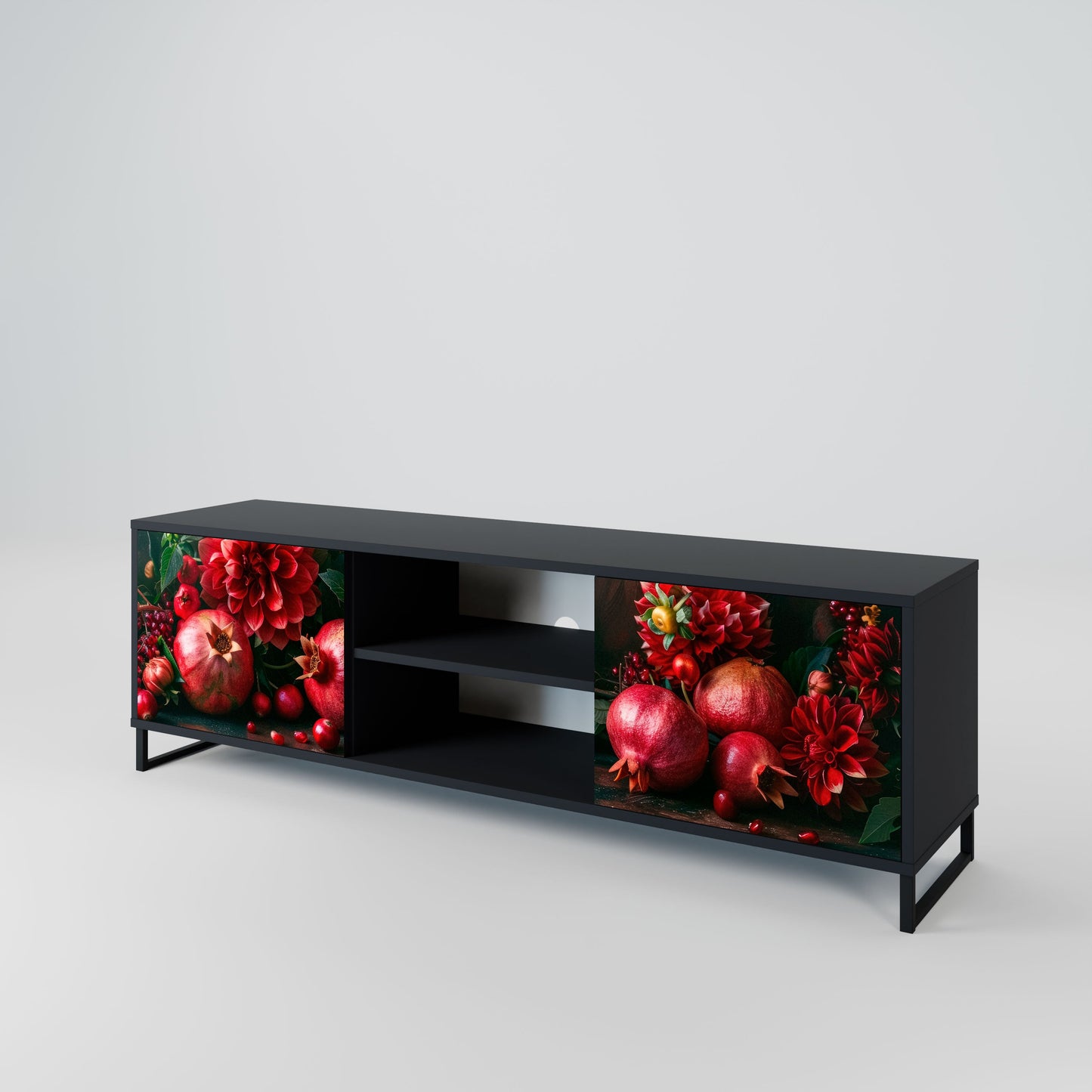 DAHLIAS AND POMEGRANATES 2-Door TV Stand in Black Finish