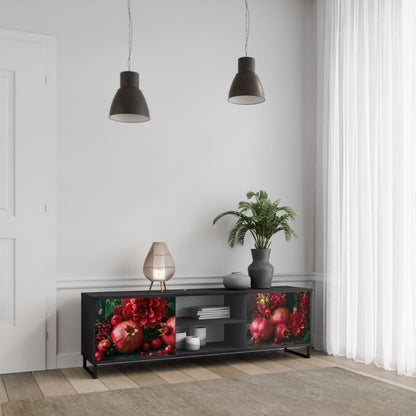 DAHLIAS AND POMEGRANATES 2-Door TV Stand in Black Finish