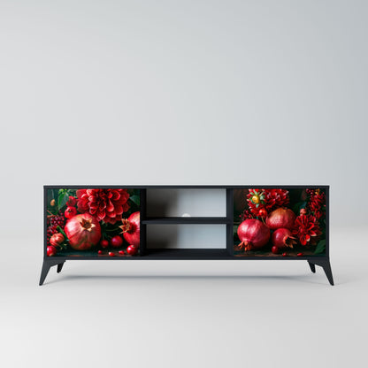 DAHLIAS AND POMEGRANATES 2-Door TV Stand in Black Finish