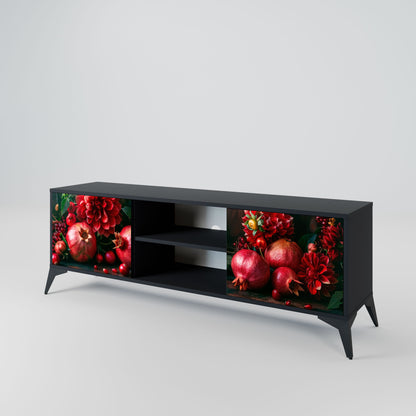 DAHLIAS AND POMEGRANATES 2-Door TV Stand in Black Finish