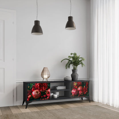 DAHLIAS AND POMEGRANATES 2-Door TV Stand in Black Finish