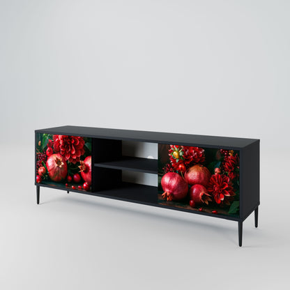 DAHLIAS AND POMEGRANATES 2-Door TV Stand in Black Finish