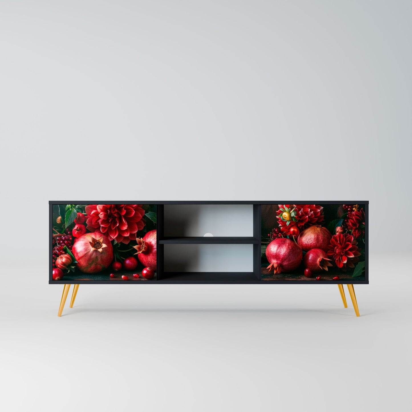 DAHLIAS AND POMEGRANATES 2-Door TV Stand in Black Finish