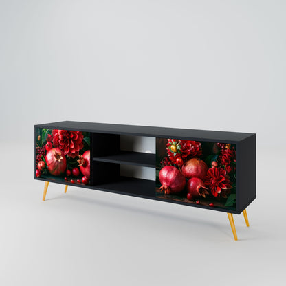 DAHLIAS AND POMEGRANATES 2-Door TV Stand in Black Finish