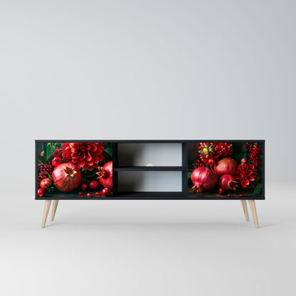 DAHLIAS AND POMEGRANATES 2-Door TV Stand in Black Finish