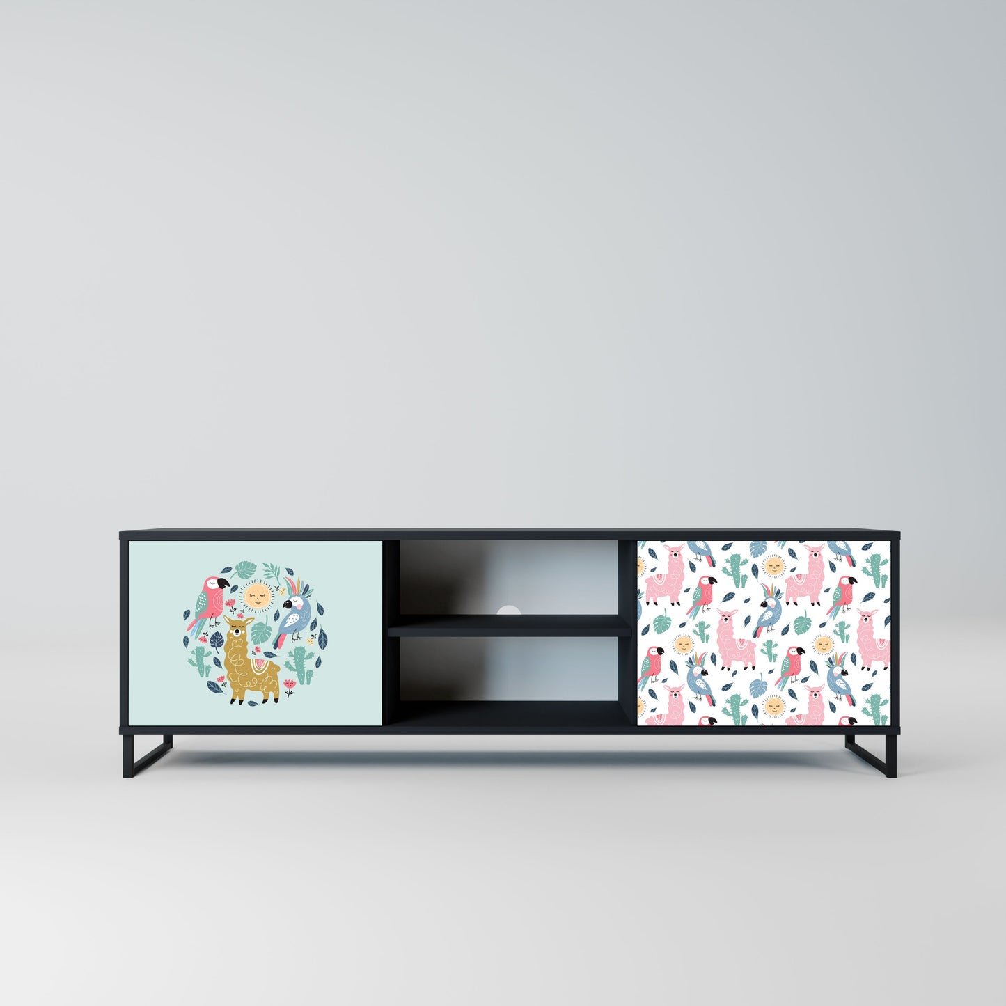 COLORFUL ALPACAS 2-Door TV Stand in Black Finish