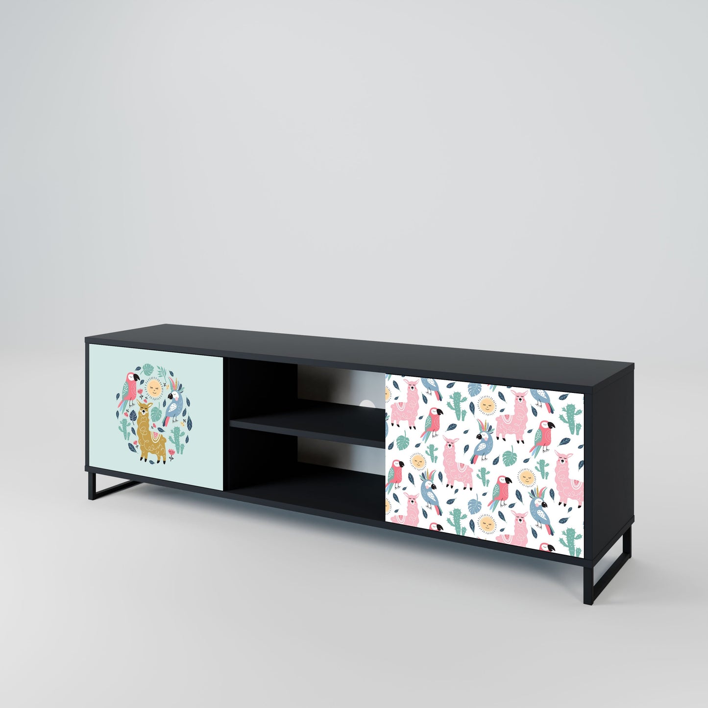 COLORFUL ALPACAS 2-Door TV Stand in Black Finish