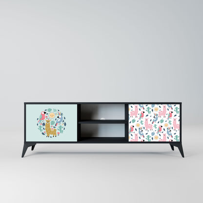 COLORFUL ALPACAS 2-Door TV Stand in Black Finish