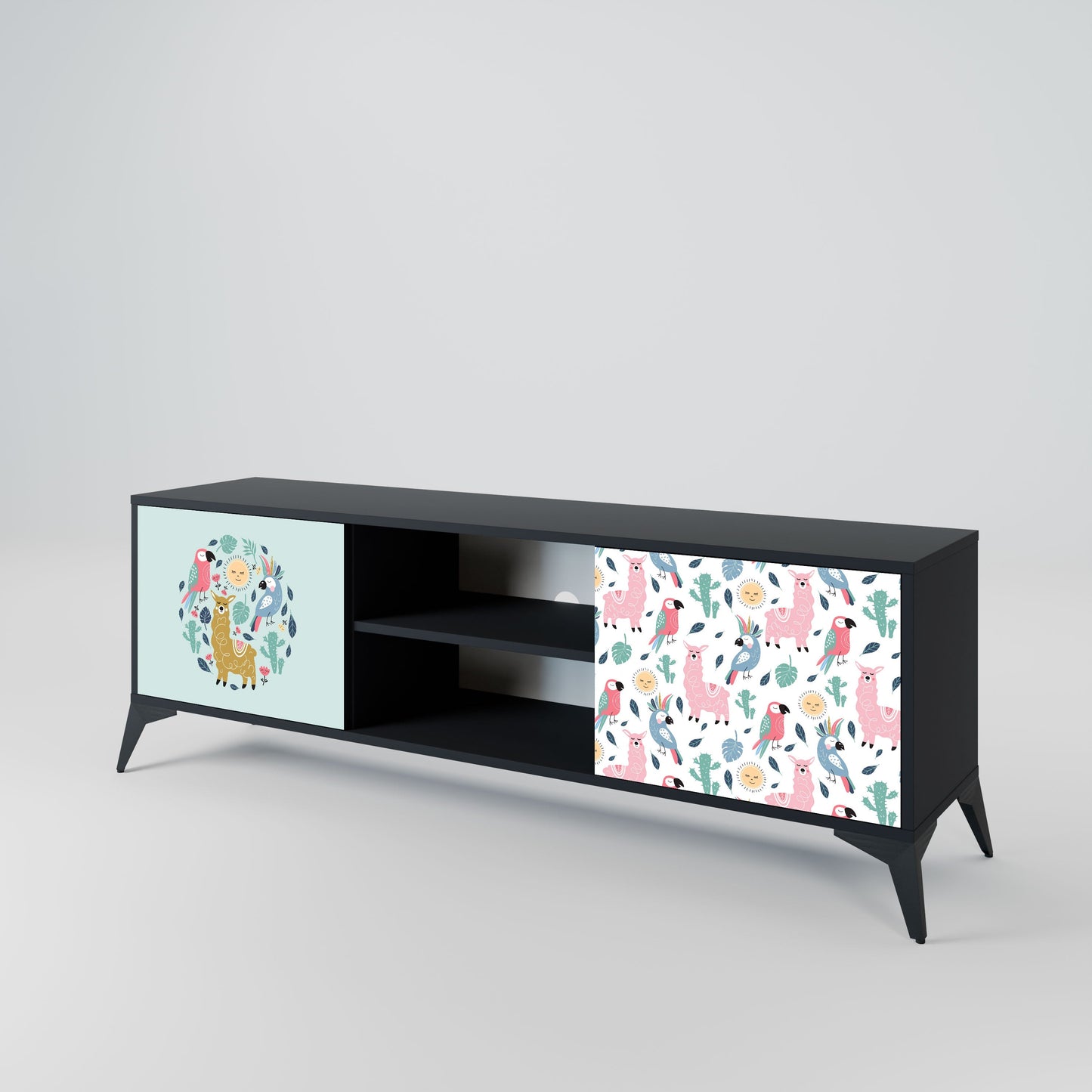 COLORFUL ALPACAS 2-Door TV Stand in Black Finish