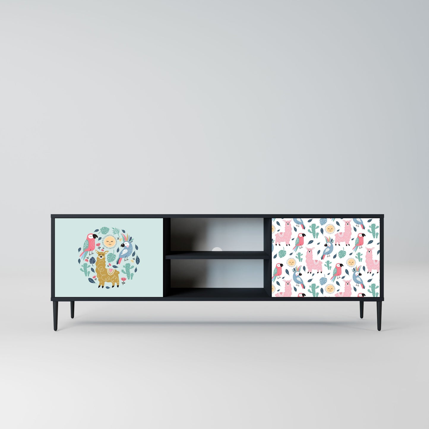 COLORFUL ALPACAS 2-Door TV Stand in Black Finish