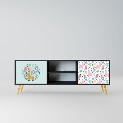 COLORFUL ALPACAS 2-Door TV Stand in Black Finish