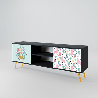 COLORFUL ALPACAS 2-Door TV Stand in Black Finish