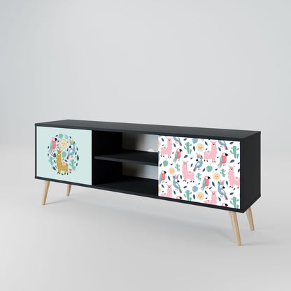 COLORFUL ALPACAS 2-Door TV Stand in Black Finish