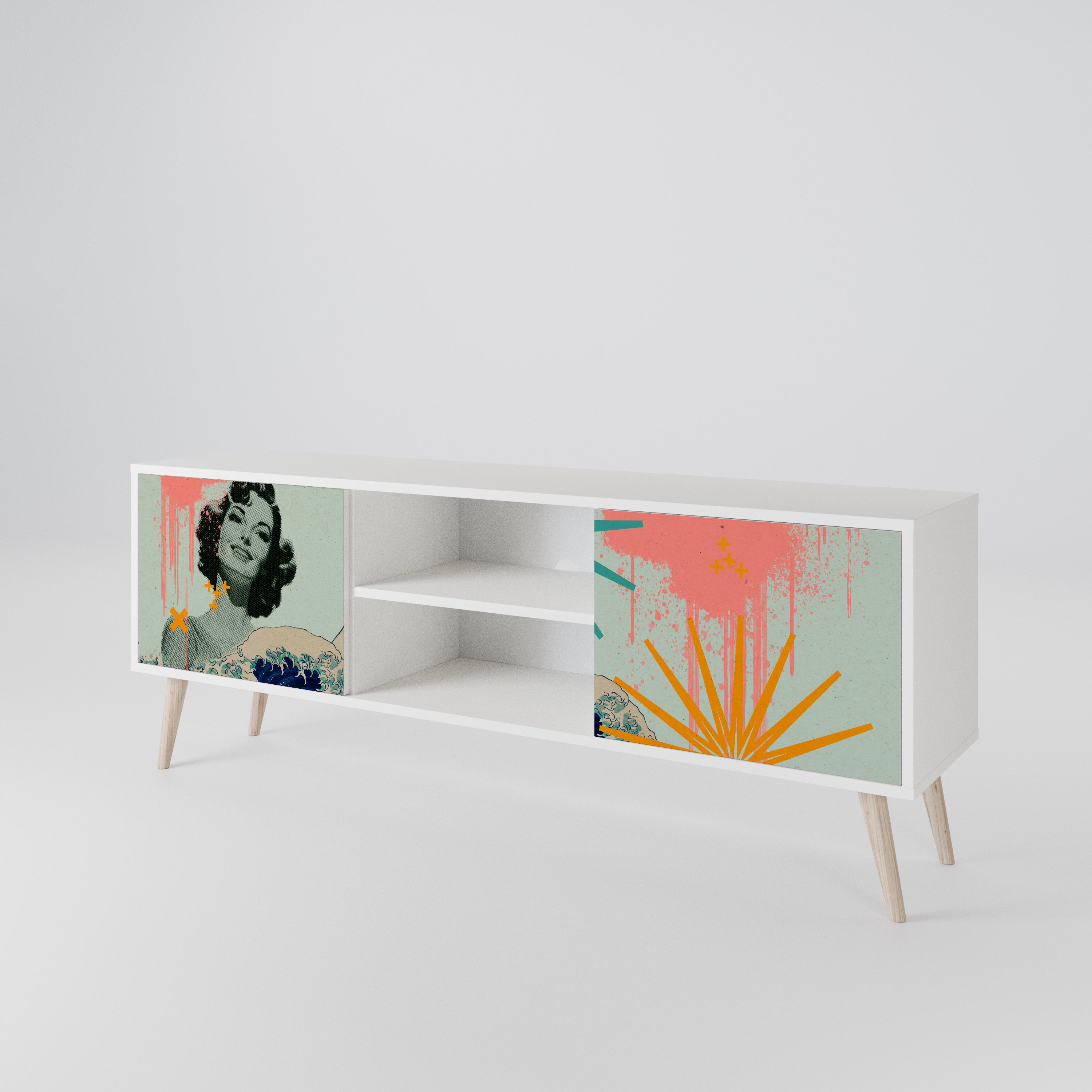 KANAGAWA BEAUTY Mueble de TV de 2 Puertas