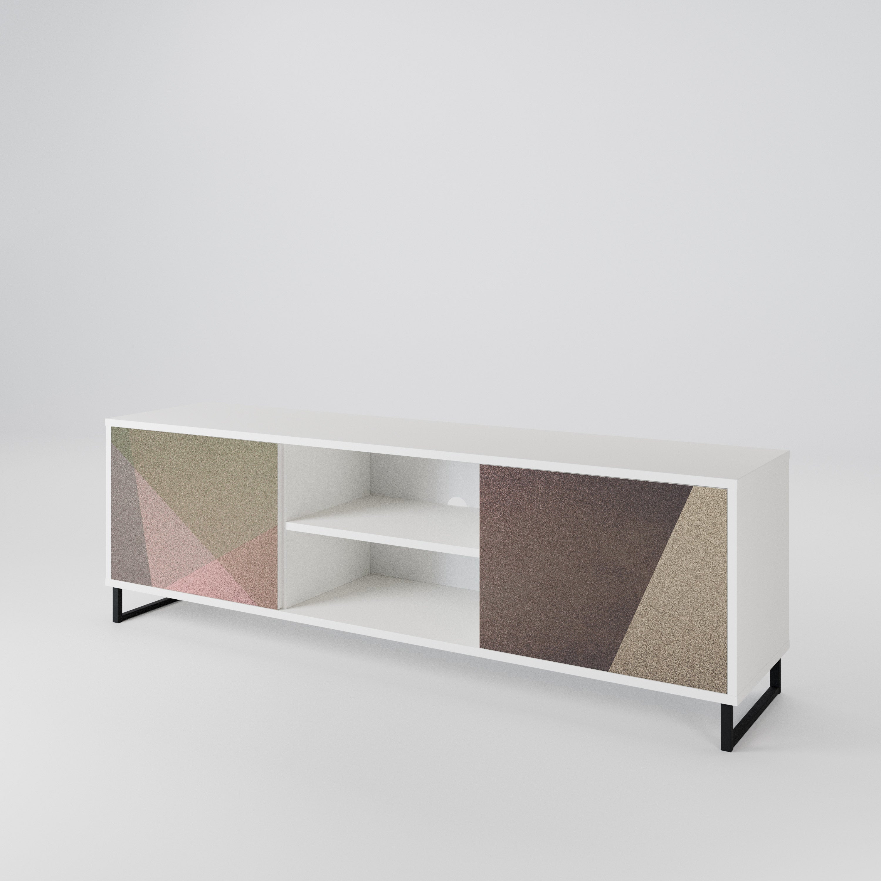 BEIGE GEOMETRY Mueble de TV de 2 Puertas