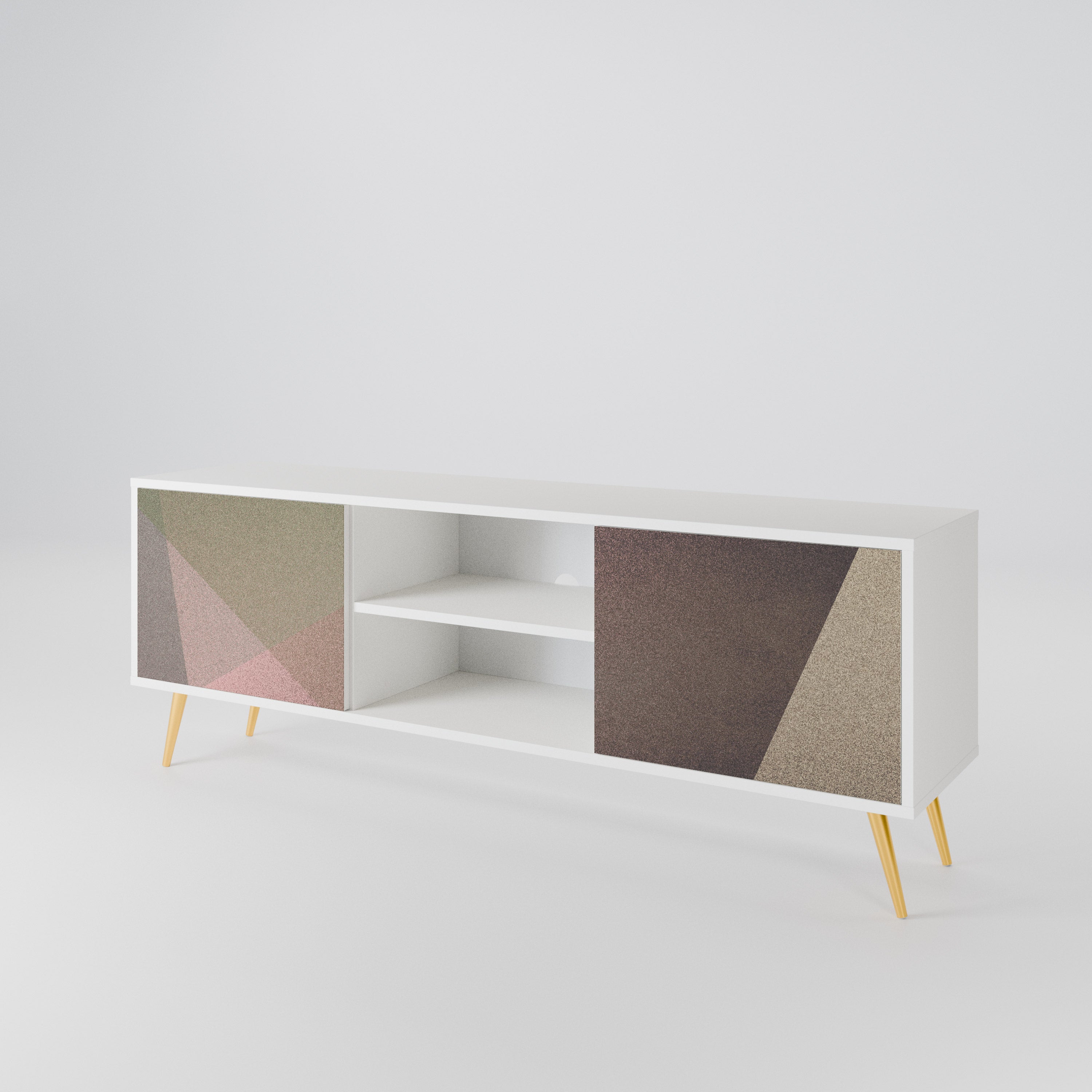BEIGE GEOMETRY Mueble de TV de 2 Puertas