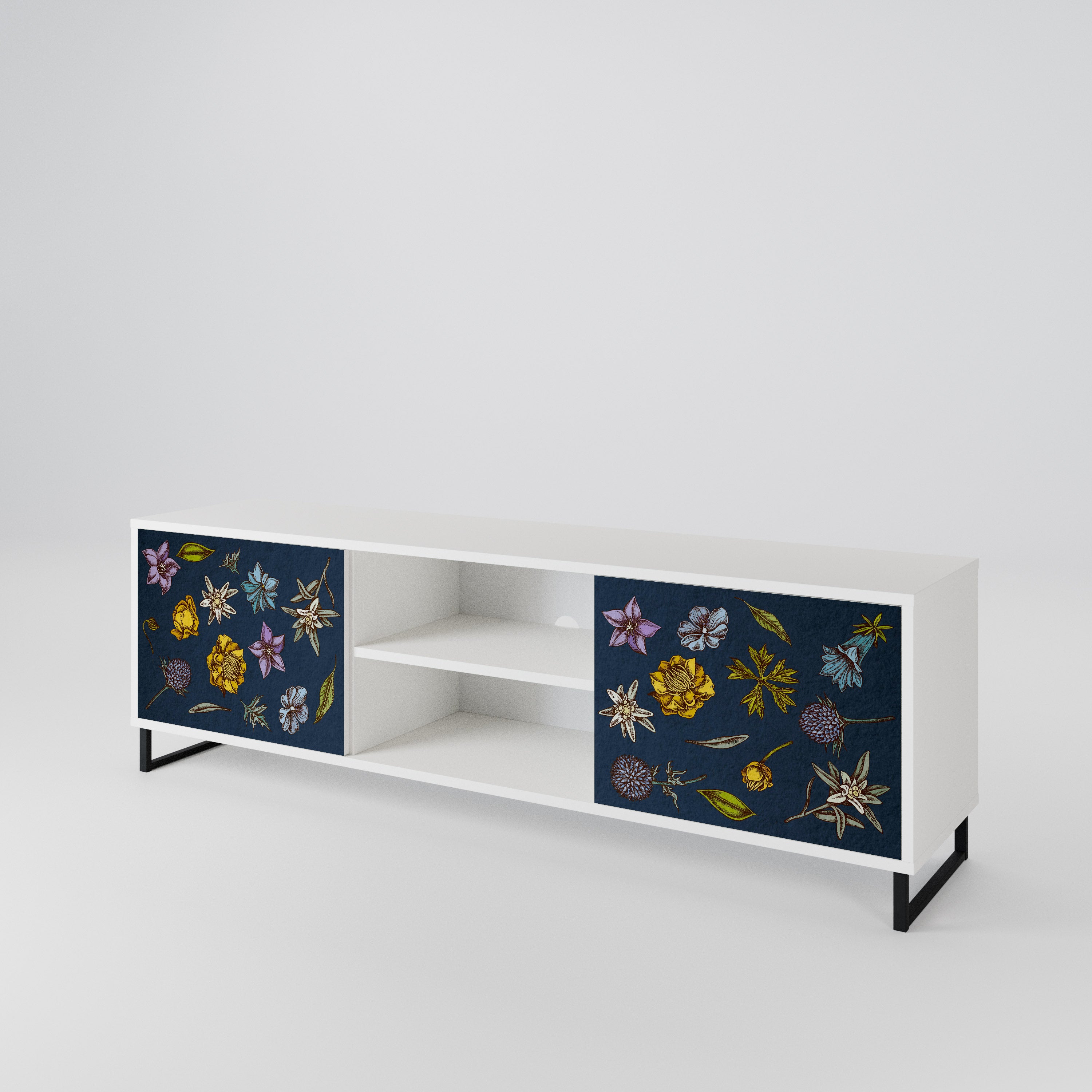 FLOWERS ON NAVY BLUE 2-Door TV Cabinet