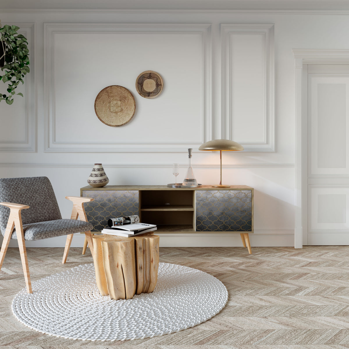 TESSELATED GRAYISH Mueble de TV de 2 Puertas