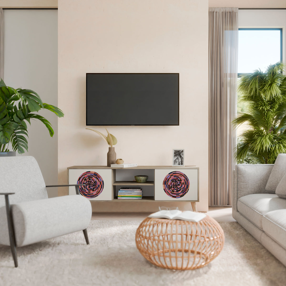 BROWN CIRCLES Mueble de TV de 2 Puertas