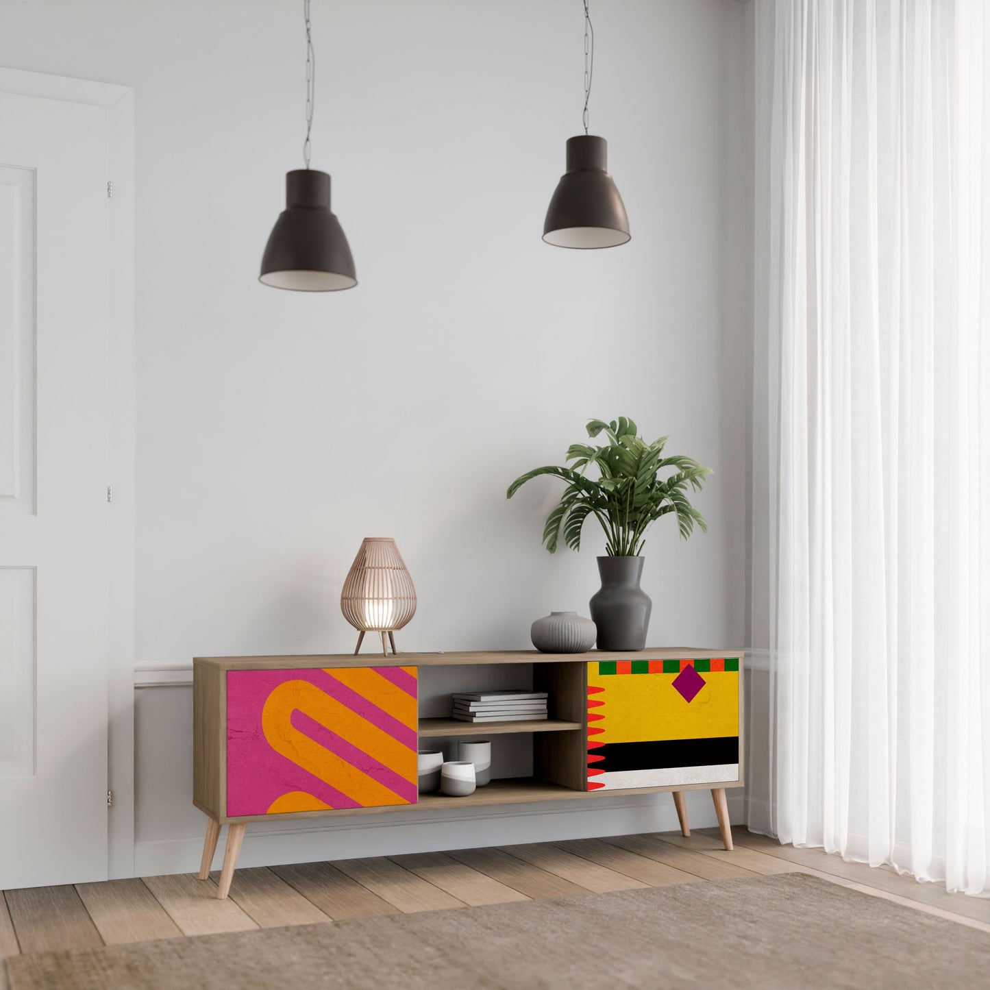 Mobile TV VIVID ART a 2 ante in effetto rovere