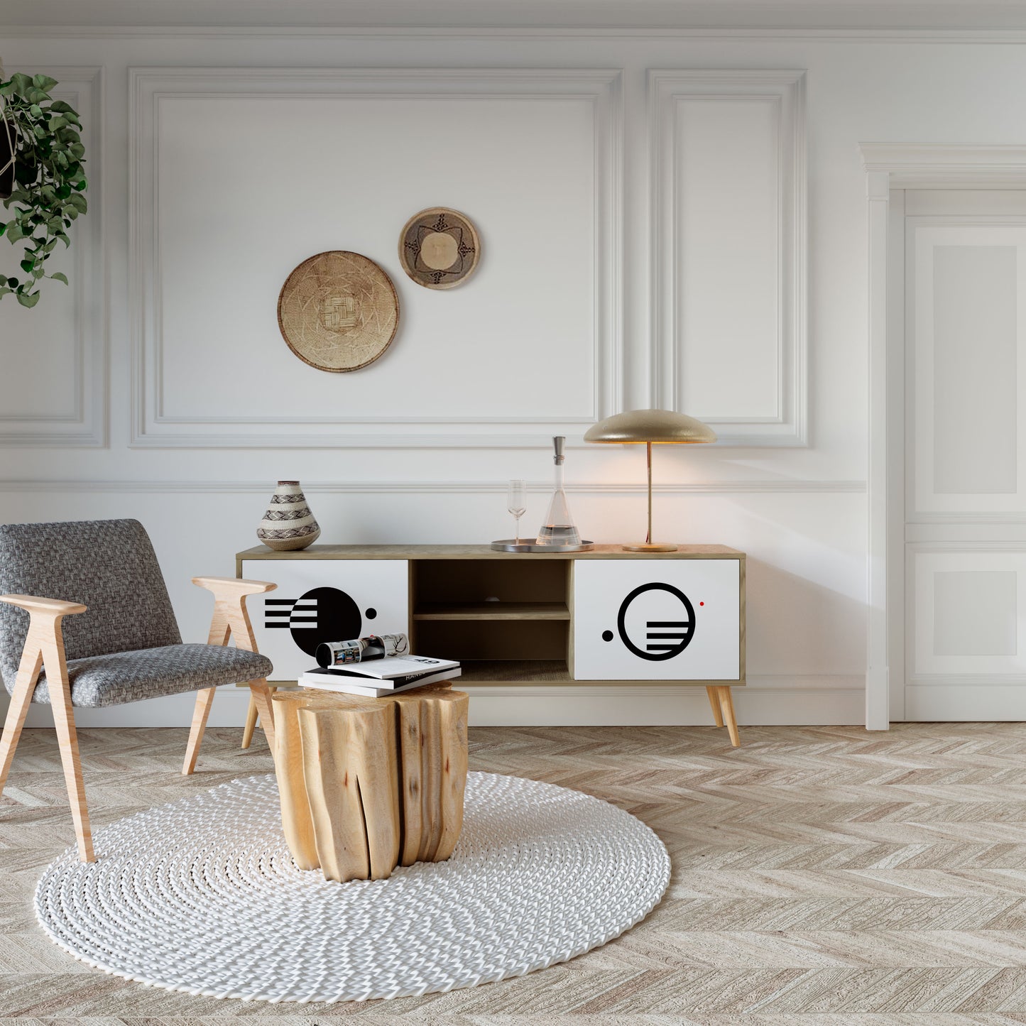 BLACK AND WHITE COMBINATION TV-bänk med två dörrar