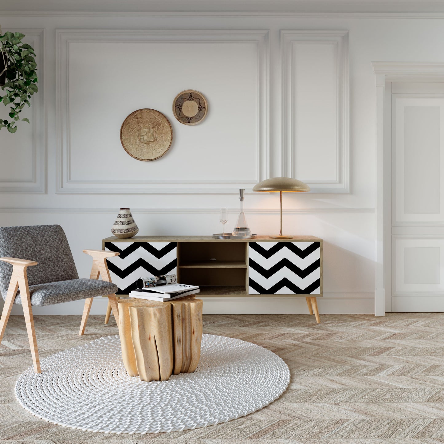 Mobile TV CLASSIC ZIG ZAG a 2 ante in effetto rovere