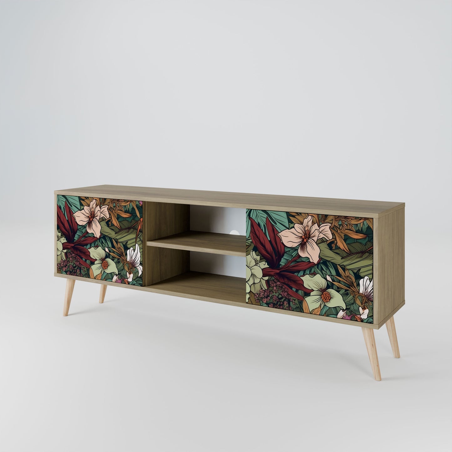 BOTANICAL EMERGENCE 2-Door TV Stand in Oak Effect