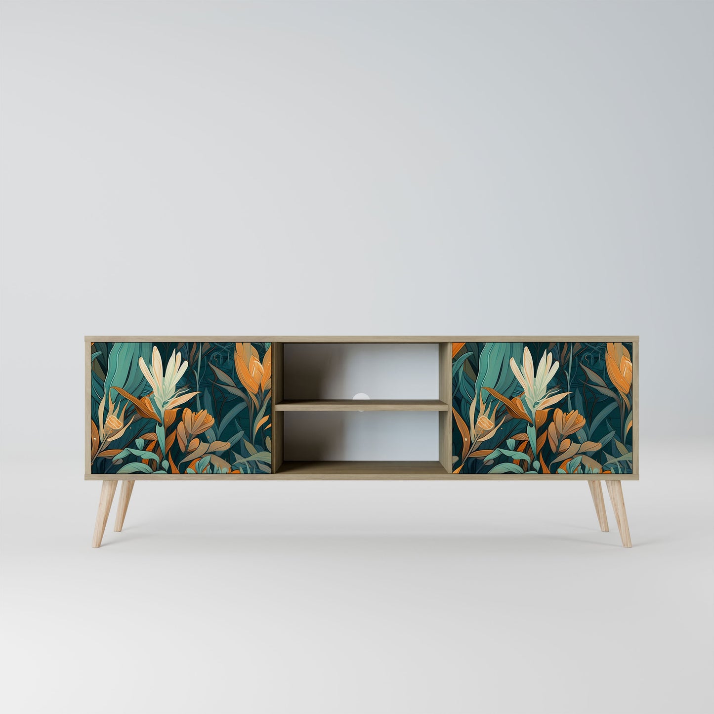 FLORAL SERENITY 2-Door TV Stand in Oak Effect