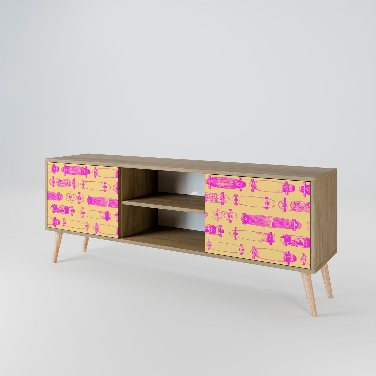 SKATEBOARD ARTISTRY 2-Door TV Stand in Oak Effect