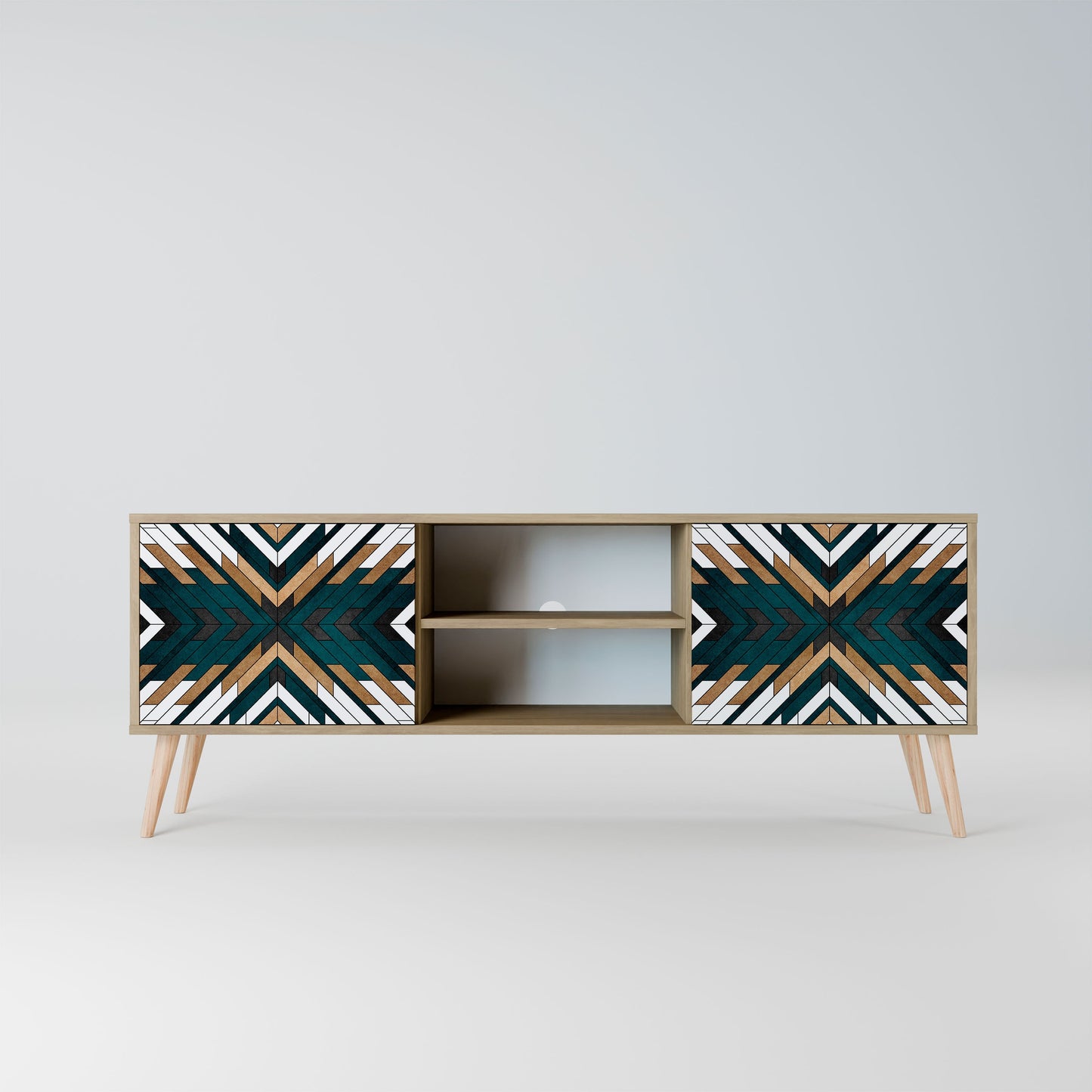 ARTISTIC GEOMETRY 2-Door TV Stand in Oak Effect